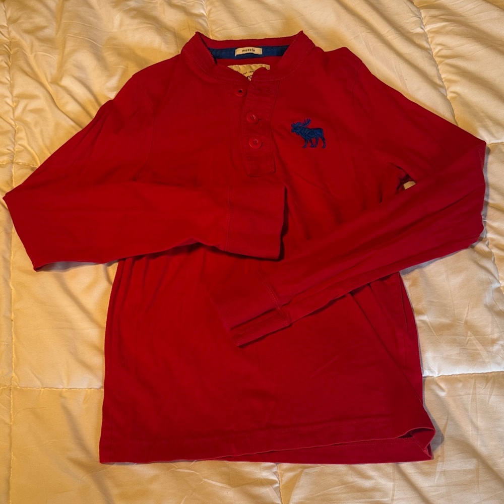 abercrombie kids Red Long-Sleeve Henley with Blue Moose Logo
